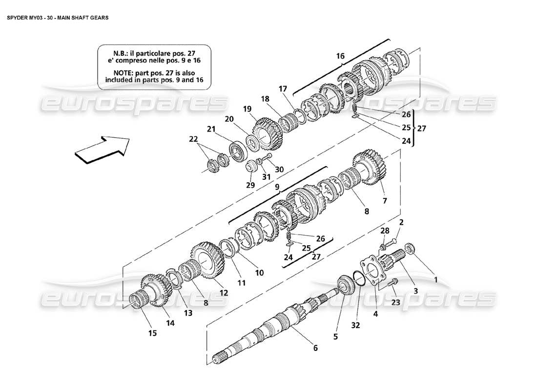 maserati 4200 spyder (2003) teilediagramm für hauptwellenzahnräder