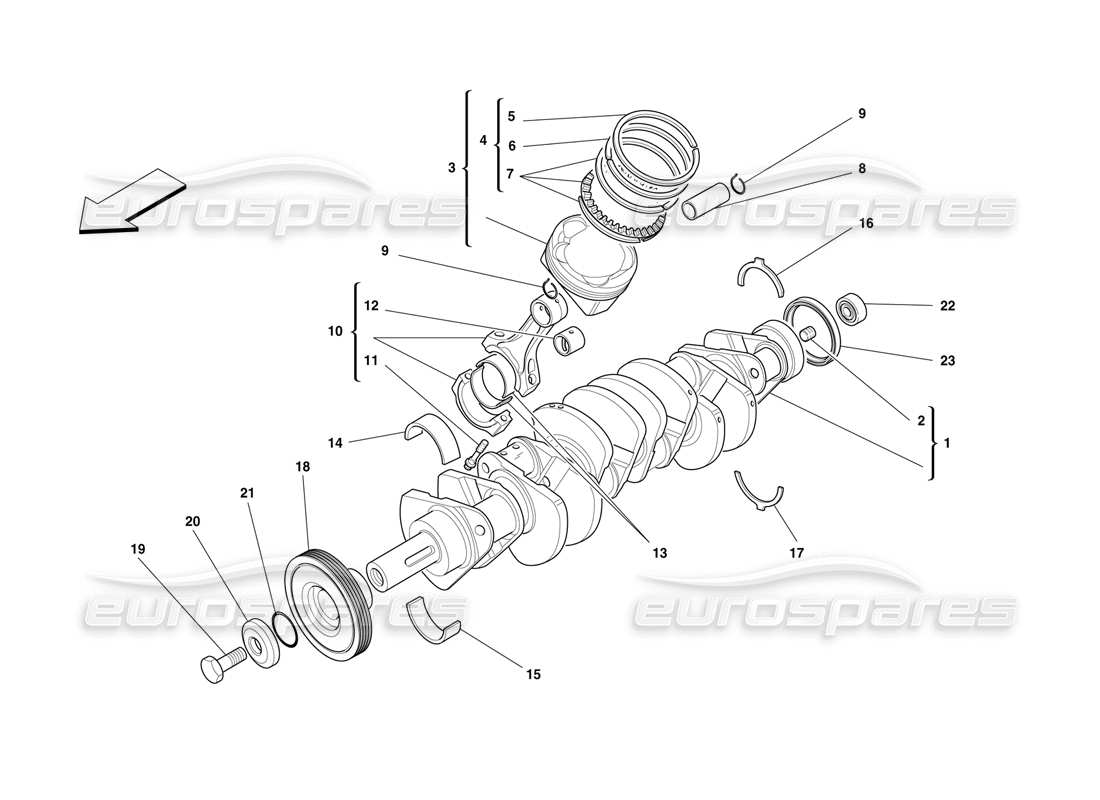 ferrari f50 antriebswelle – pleuel und kolben teilediagramm