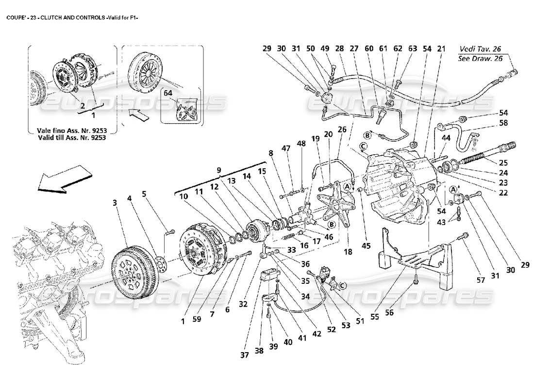 maserati 4200 coupe (2002) kupplung und steuerungen - gültig für f1 ersatzteildiagramm
