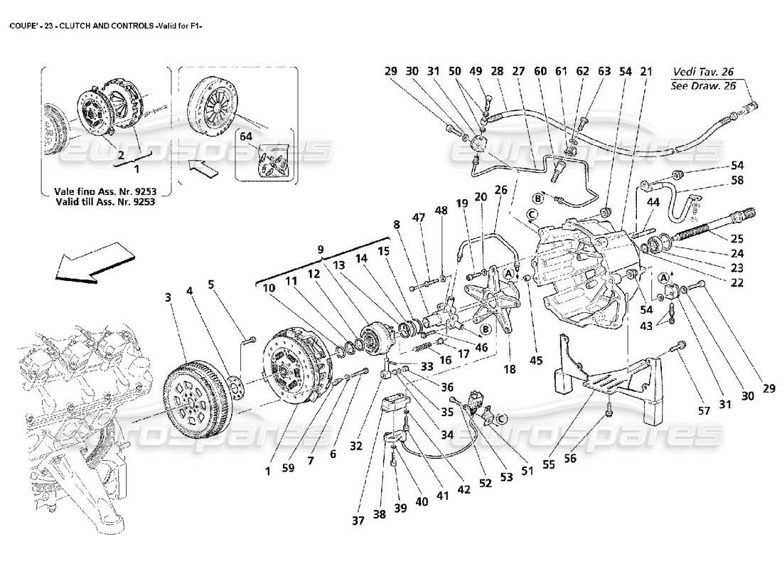 maserati 4200 coupe (2002) kupplung und steuerung – gültig für f1 teilediagramm