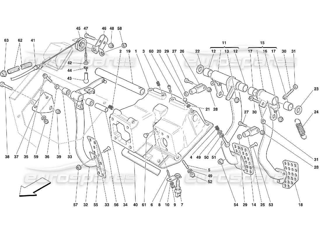ferrari 550 maranello teilediagramm für pedale und gaspedalsteuerung