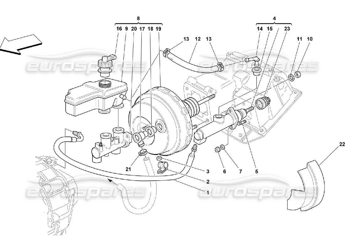 ferrari 550 maranello teilediagramm des hydraulischen brems- und kupplungssystems