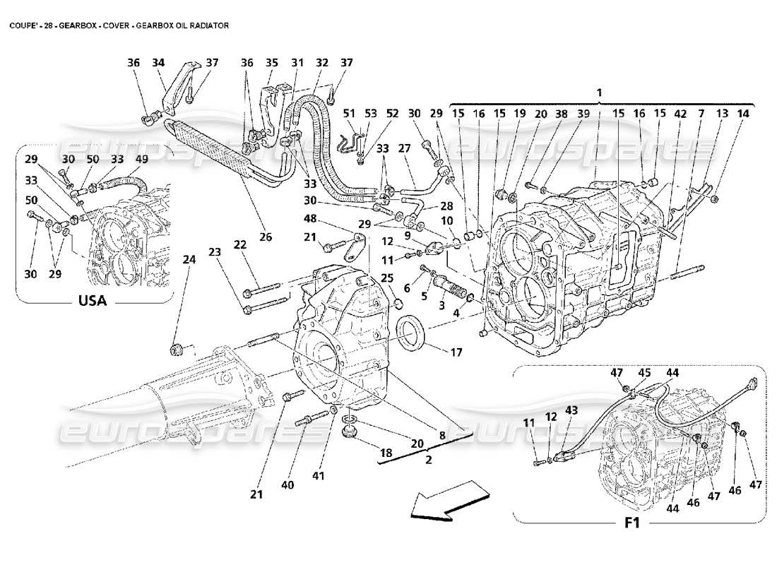 maserati 4200 coupe (2002) getriebe - abdeckung - teilediagramm für getriebeölkühler