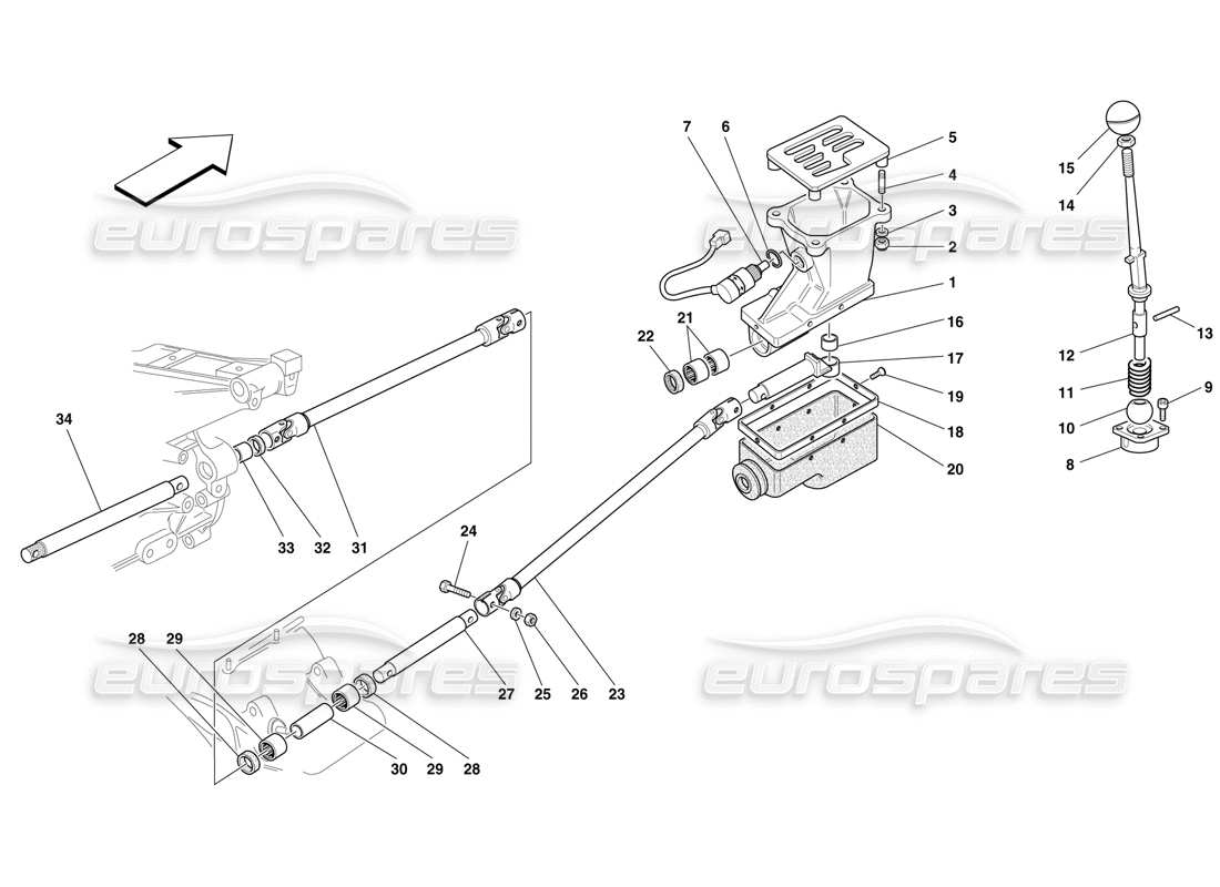ferrari f50 äußere getriebesteuerung teilediagramm