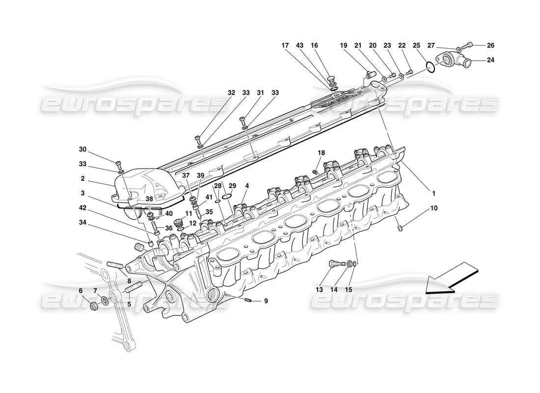ferrari f50 teilediagramm des rechten zylinderkopfs