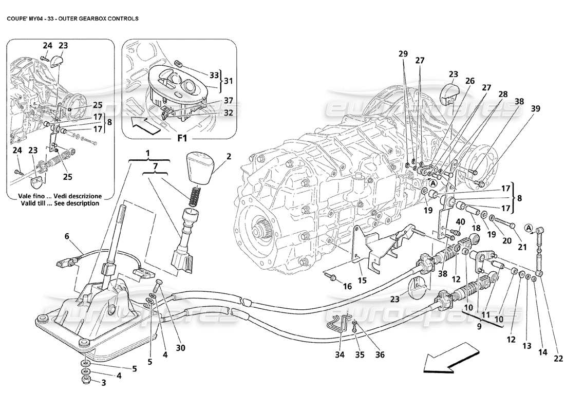 maserati 4200 coupe (2004) teilediagramm für äußere getriebesteuerung