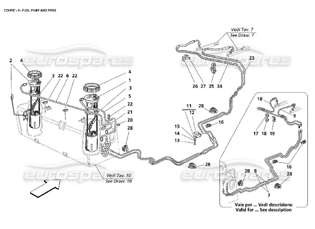 maserati 4200 coupe (2002) teilediagramm für kraftstoffpumpe und -leitungen