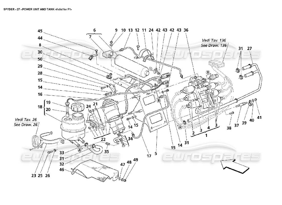 maserati 4200 spyder (2002) antriebseinheit und tank – gültig für f1 teilediagramm