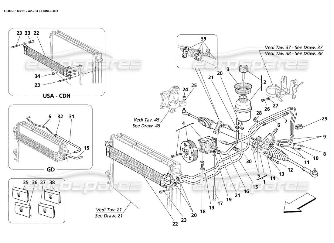 maserati 4200 coupe (2003) lenkgetriebe-teilediagramm