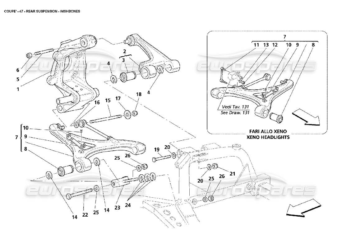 maserati 4200 coupe (2002) hinterradaufhängung - dreieckslenker-teilediagramm