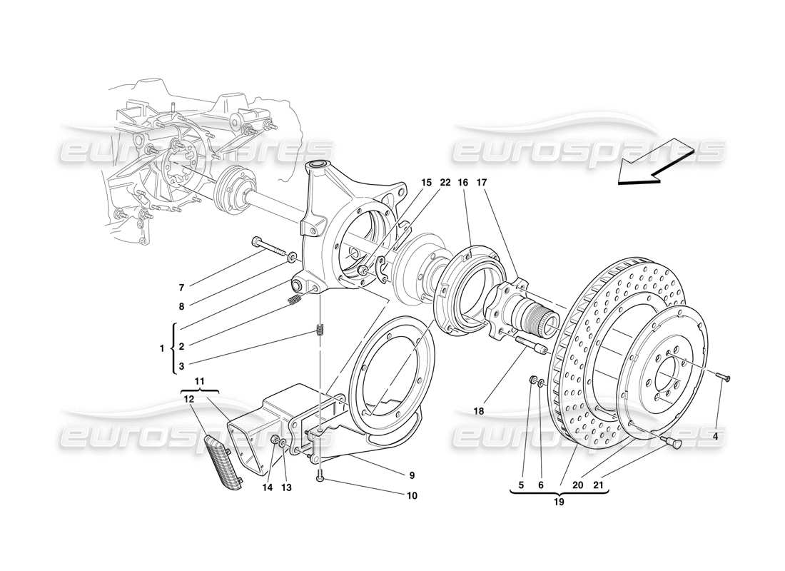 ferrari f50 hintere bremsscheibe und nabenhalter teilediagramm