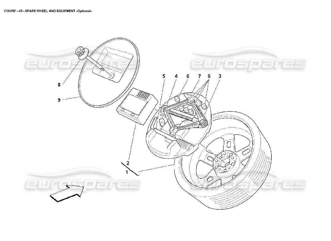 maserati 4200 coupe (2002) reserverad und zubehör - diagramm optionaler teile