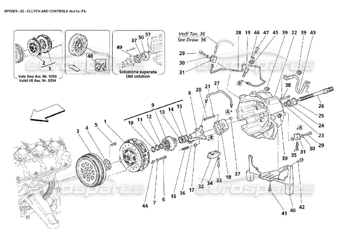 maserati 4200 spyder (2002) kupplung und bedienelemente – nicht für f1 teilediagramm