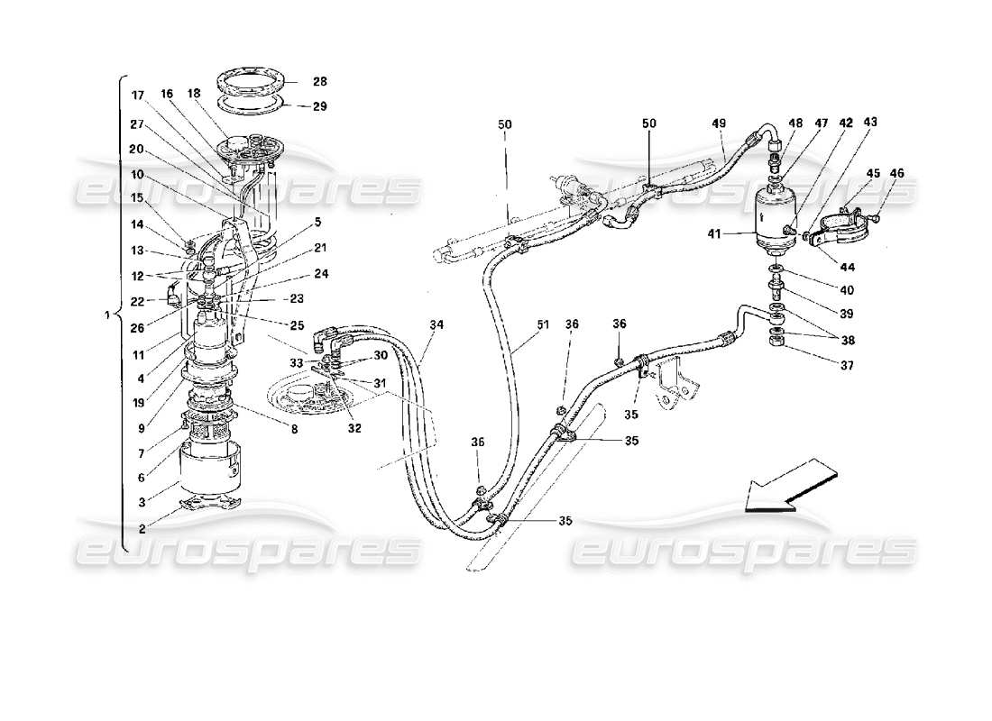 ferrari 512 m kraftstoffpumpe und rohre teilediagramm