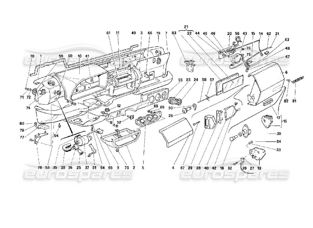 ferrari 512 m dashboard-ersatzteildiagramm
