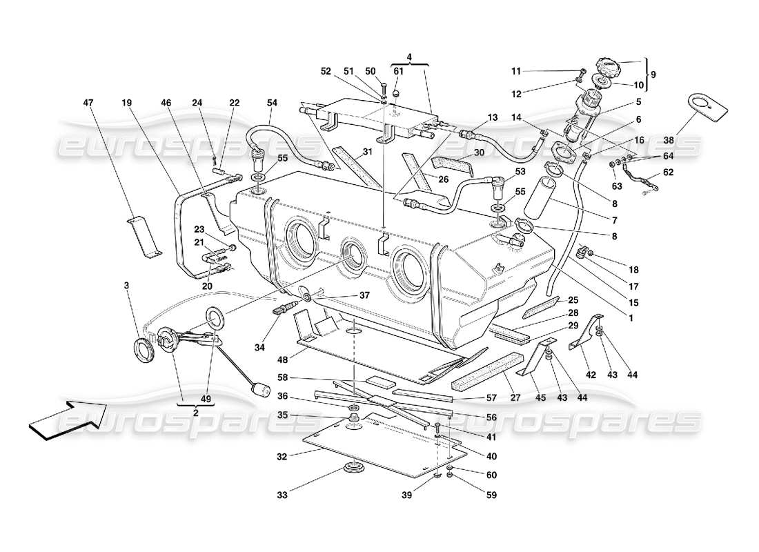 ferrari 456 m gt/m gta kraftstofftank - gültig für usa my 2000 und cdn my 2000 ersatzteildiagramm