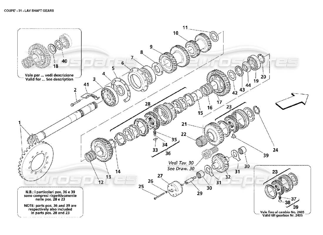 maserati 4200 coupe (2002) teilediagramm für vorgelegewellenräder