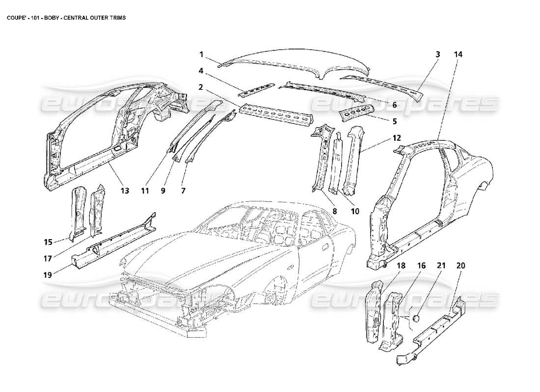 maserati 4200 coupe (2002) teilediagramm für zentrale außenverkleidung der karosserie