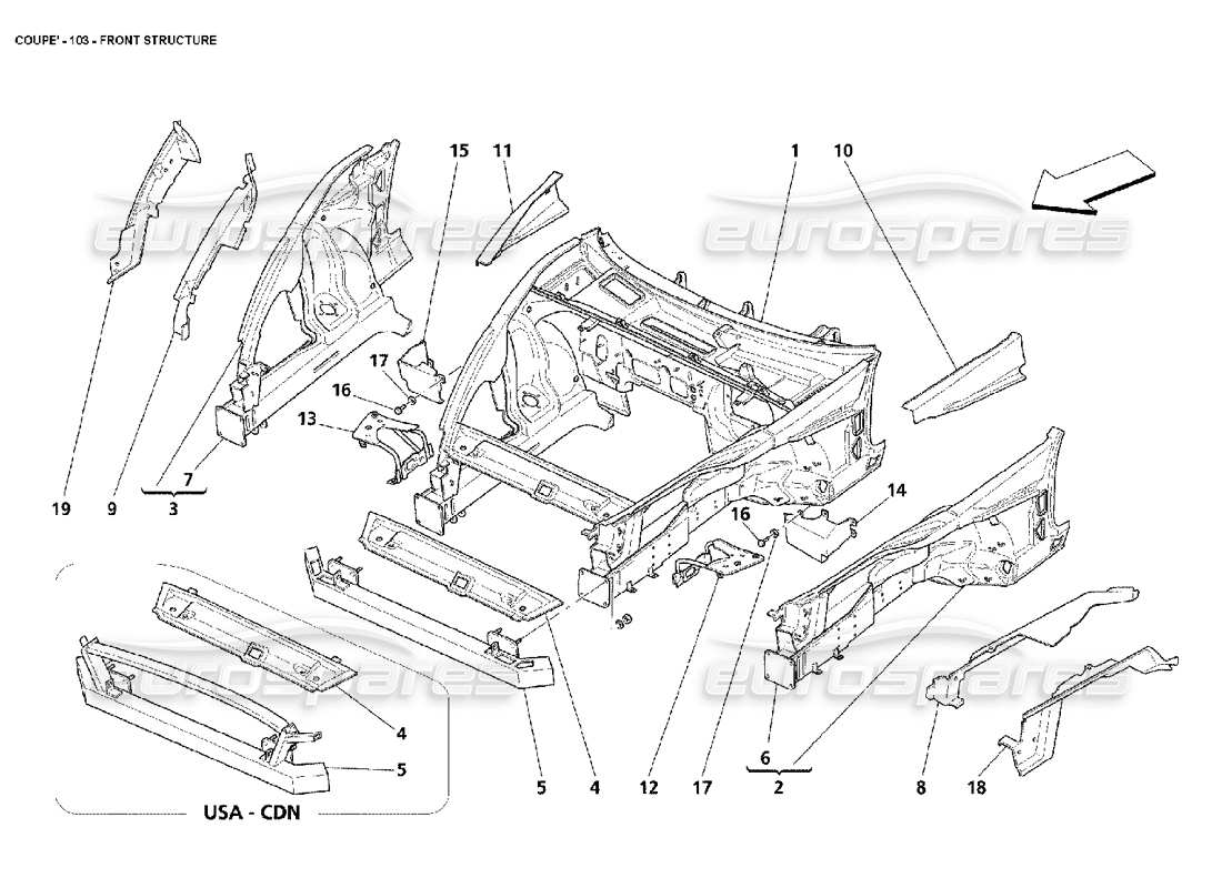 maserati 4200 coupe (2002) teilediagramm der frontstruktur