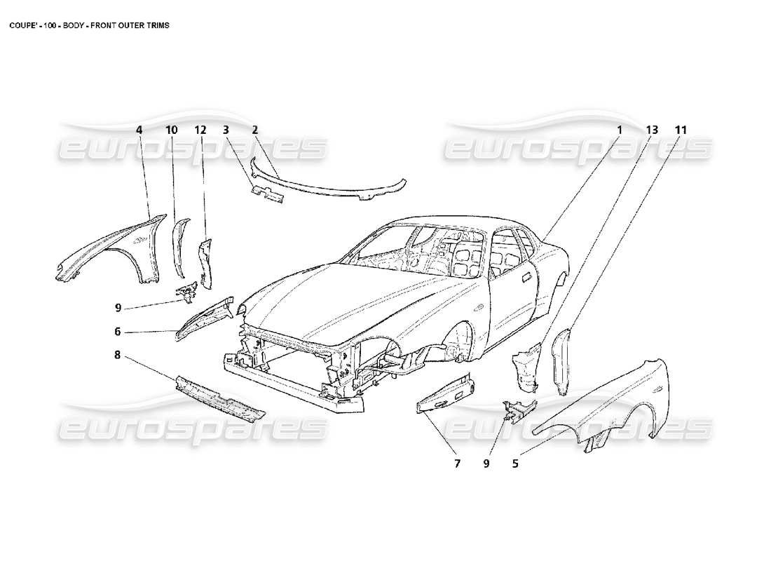 maserati 4200 coupe (2002) karosserie – vordere außenverkleidungen teilediagramm