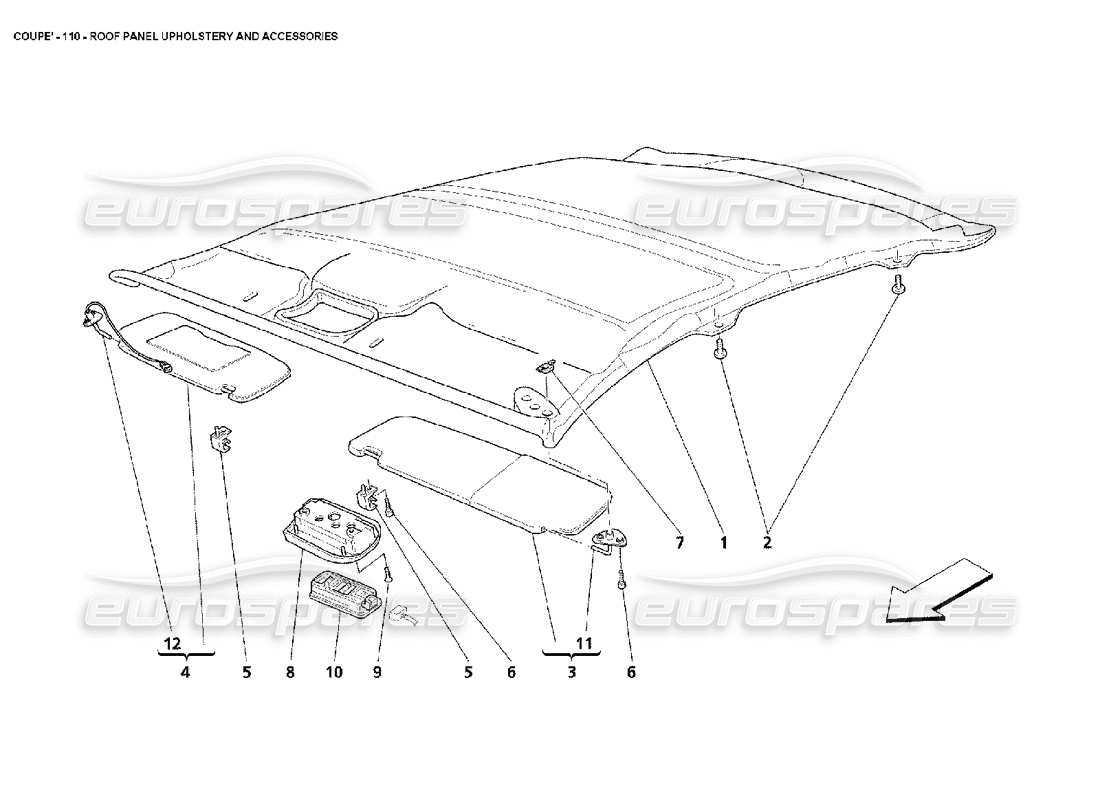 maserati 4200 coupe (2002) teilediagramm für dachpaneelpolster und zubehör