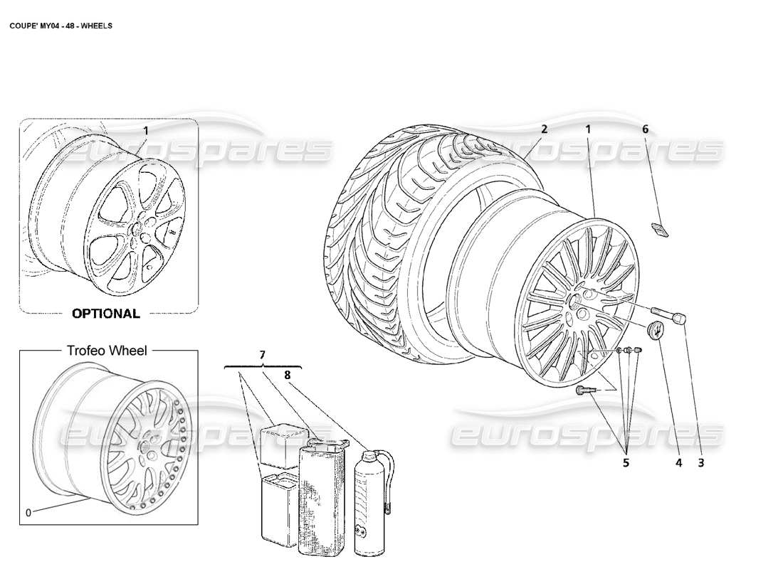 maserati 4200 coupe (2004) räder ersatzteildiagramm