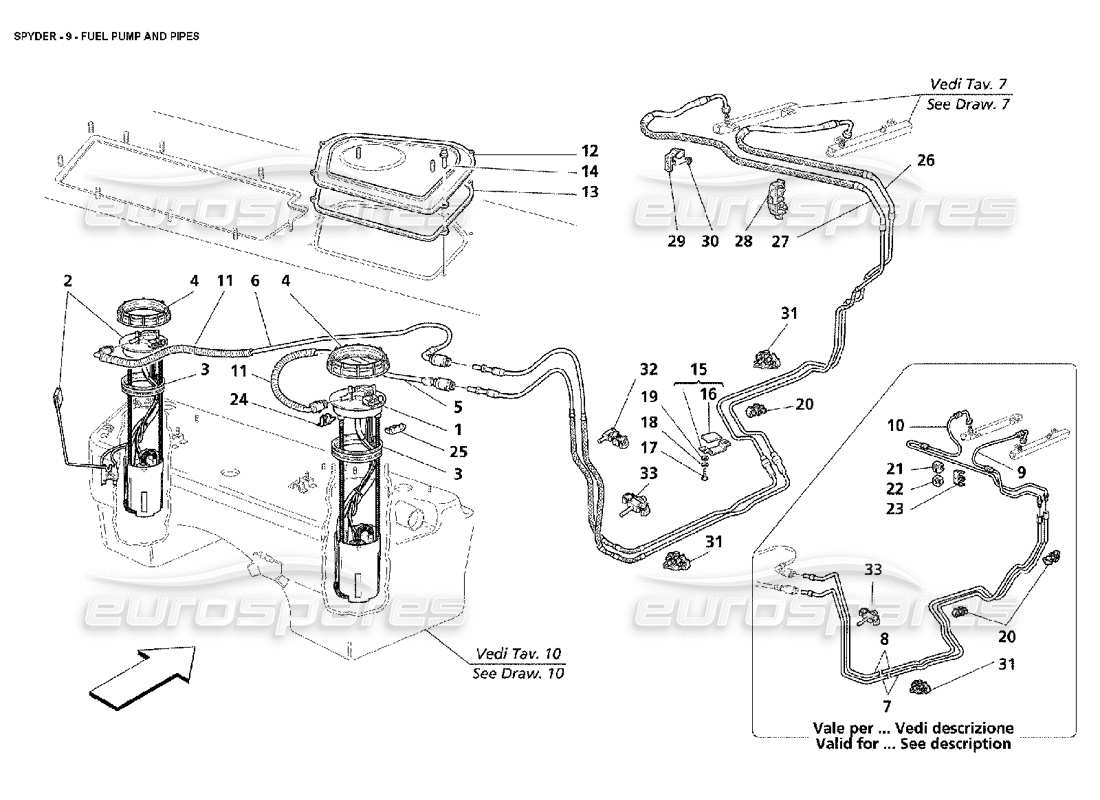 maserati 4200 spyder (2002) kraftstoffpumpe und rohre teilediagramm