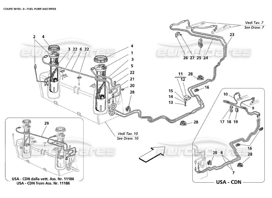 maserati 4200 coupe (2003) teilediagramm für kraftstoffpumpen und -leitungen