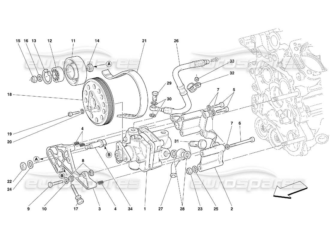 ferrari 456 m gt/m gta teilediagramm für hydraulische lenkpumpen