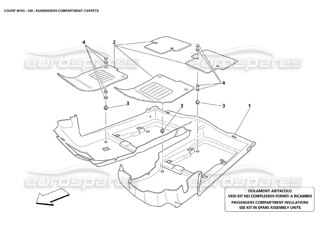 maserati 4200 coupe (2003) teilediagramm für fahrgastraumteppiche