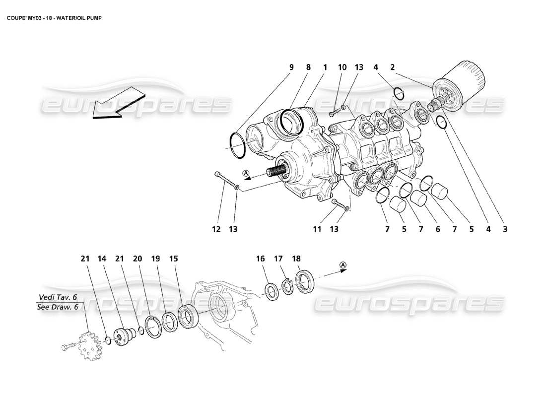 maserati 4200 coupe (2003) wasser-öl-pumpe teilediagramm