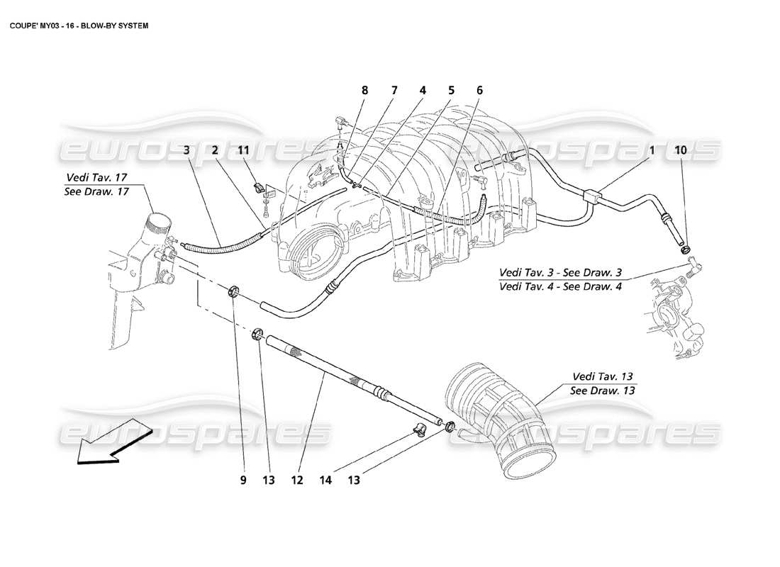 maserati 4200 coupe (2003) teilediagramm des blow-by-systems