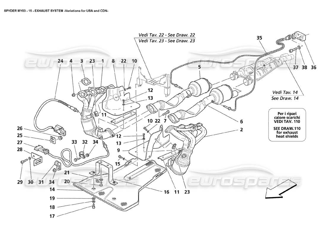 maserati 4200 spyder (2003) abgasanlage – variationen für usa und cdn teilediagramm