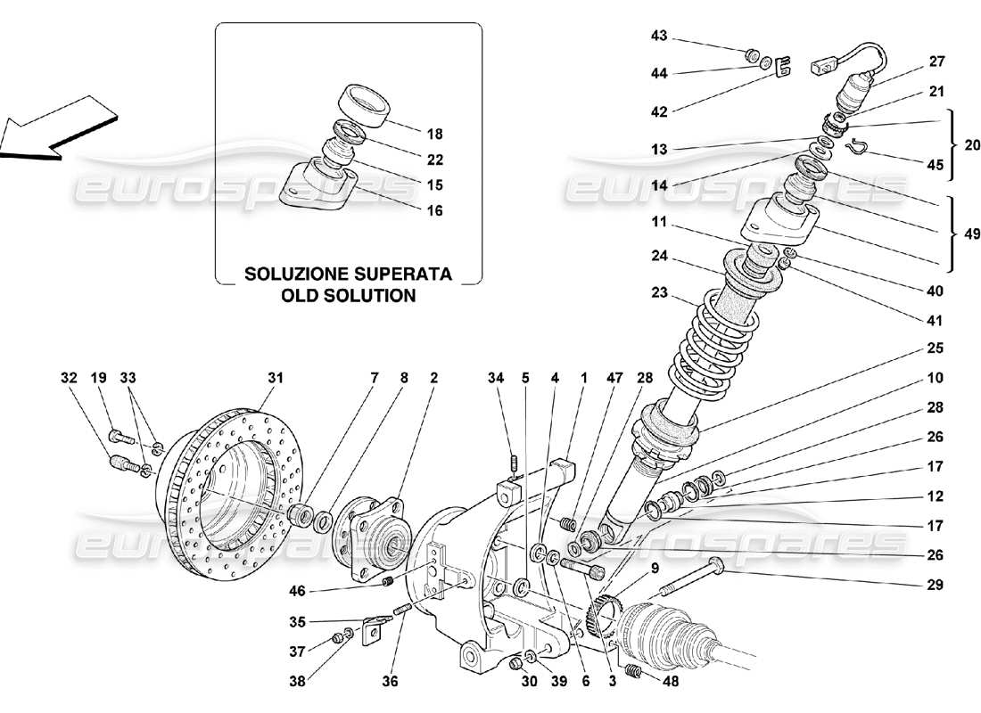 ferrari 550 maranello hinterradaufhängung – stoßdämpfer und bremsscheibe teilediagramm