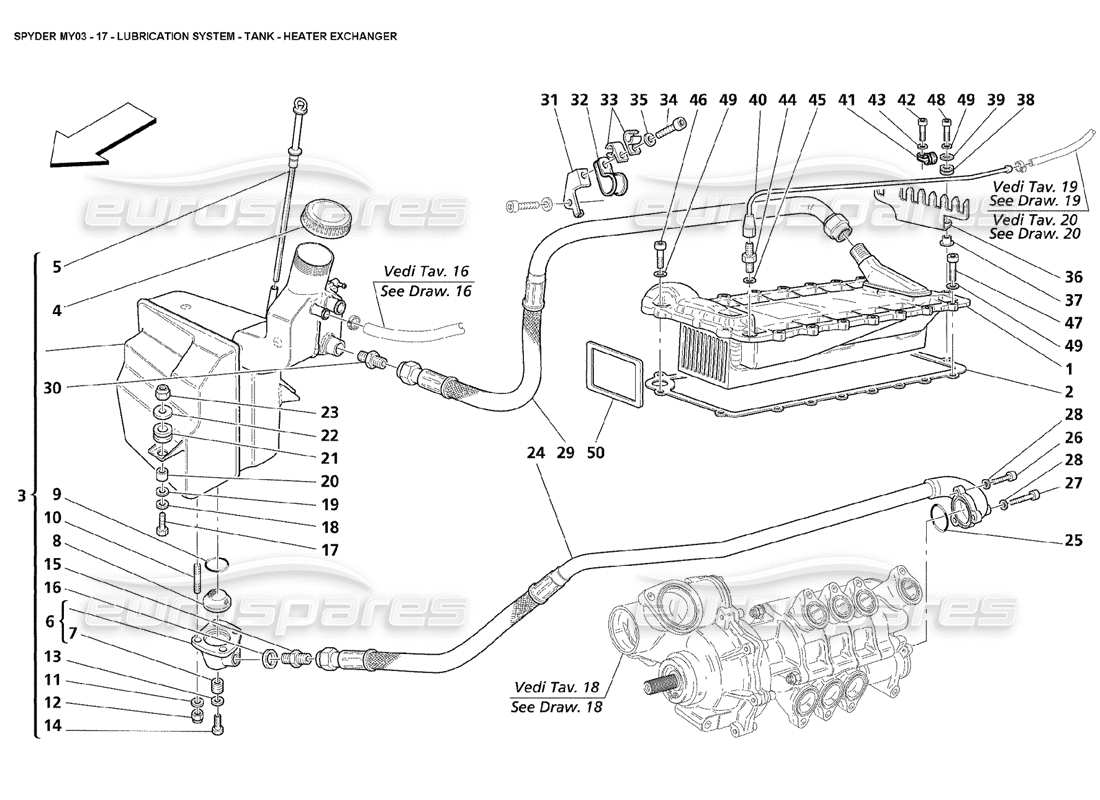 maserati 4200 spyder (2003) schmiersystem - tank - wärmetauscher - teilediagramm