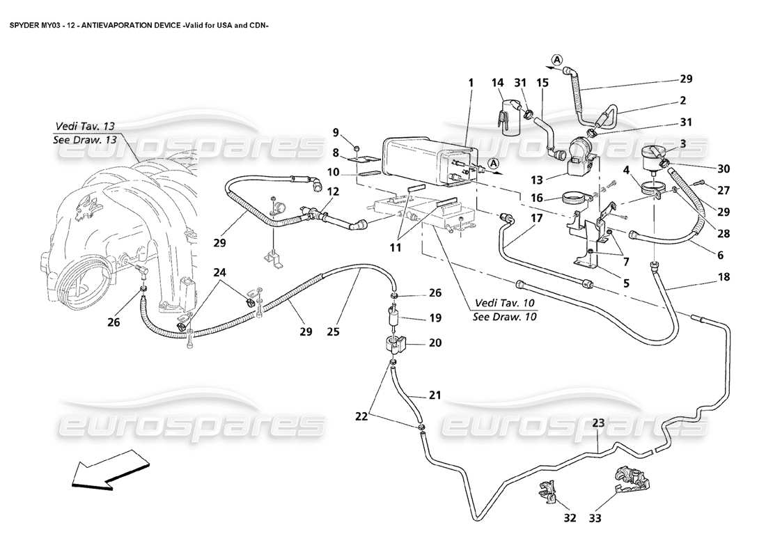 maserati 4200 spyder (2003) antiverdunstungsvorrichtung - gültig für usa und cdn teilediagramm