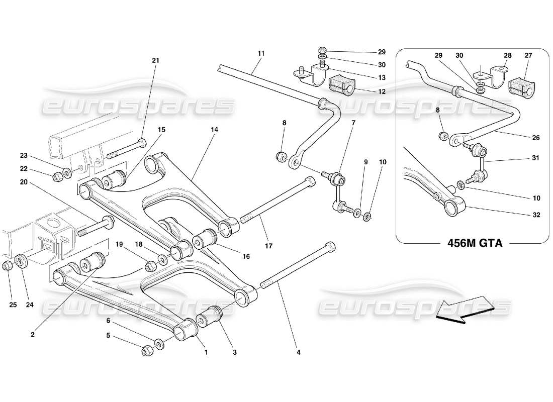 ferrari 456 m gt/m gta hinterradaufhängung - teilediagramm für querlenker und stabilisator