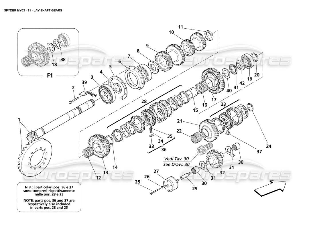 maserati 4200 spyder (2003) teilediagramm für vorgelegewellenräder