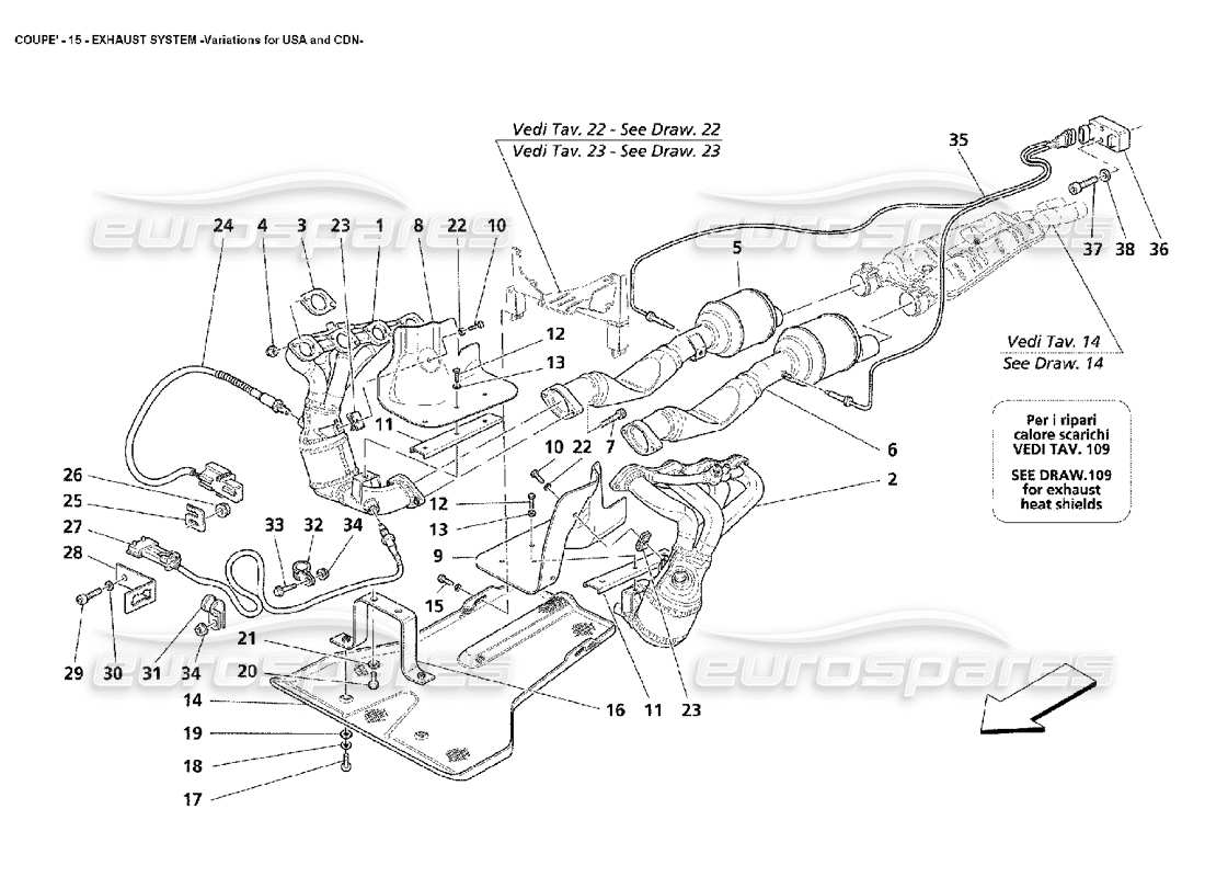 maserati 4200 coupe (2002) abgassystem - variationen für usa und cdn teilediagramm