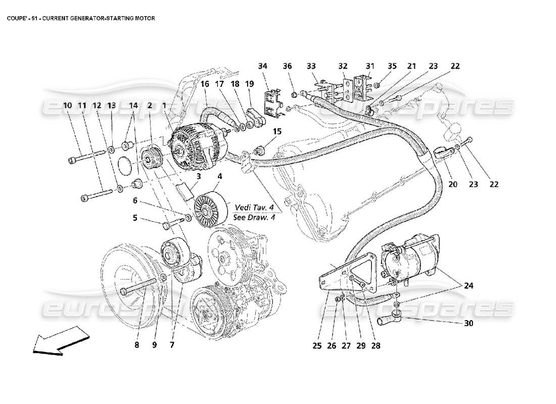 maserati 4200 coupe (2002) stromgenerator-anlasser-teilediagramm