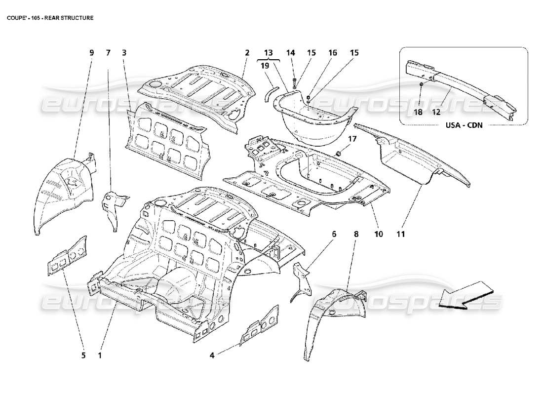 maserati 4200 coupe (2002) teilediagramm der hinteren struktur