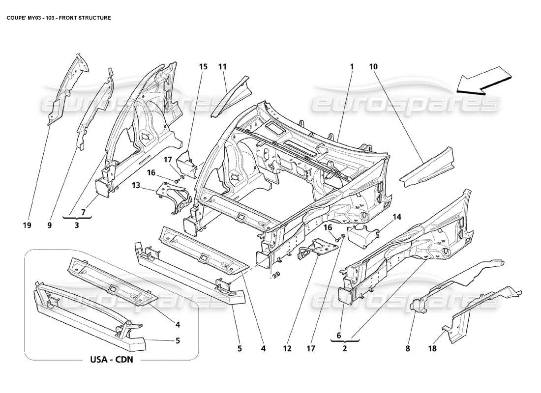 maserati 4200 coupe (2003) teilediagramm der frontstruktur