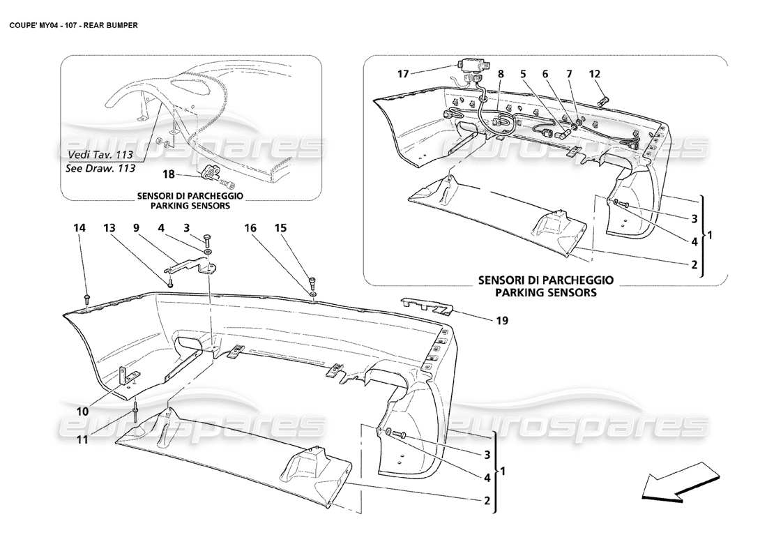 maserati 4200 coupe (2004) hintere stoßstange teilediagramm