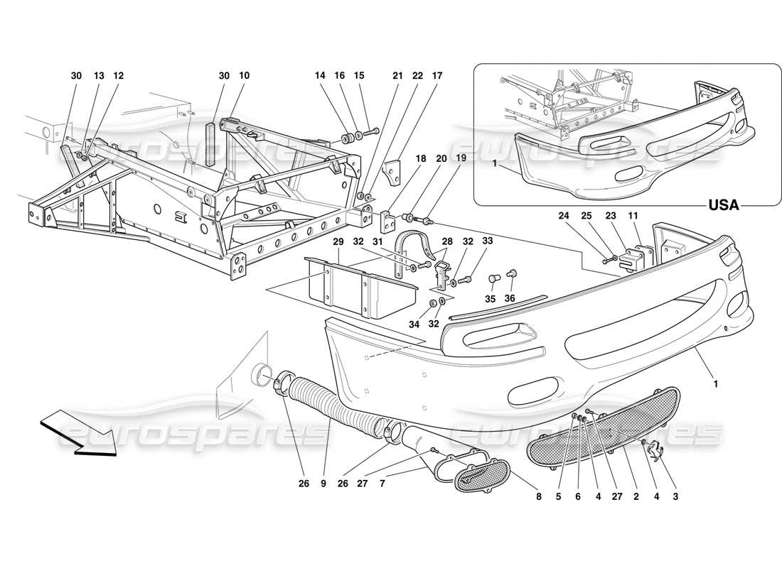 ferrari f50 vorderrahmen und stoßstange teilediagramm