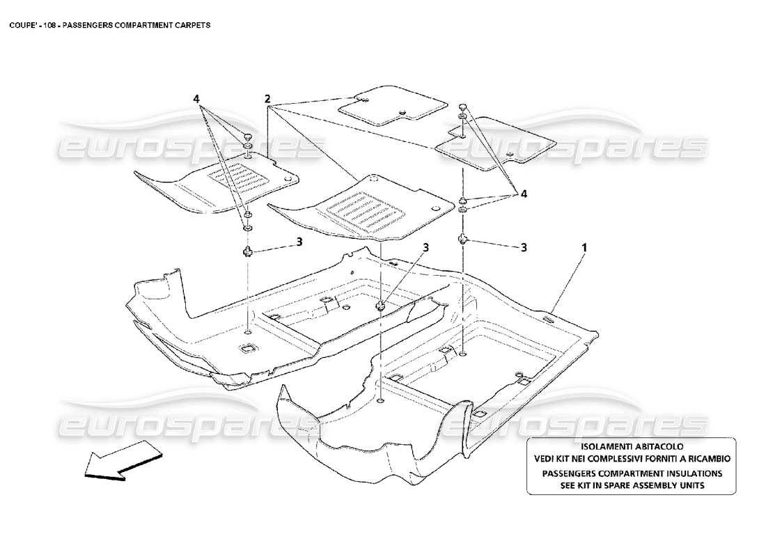 maserati 4200 coupe (2002) teilediagramm für fahrgastraumteppiche