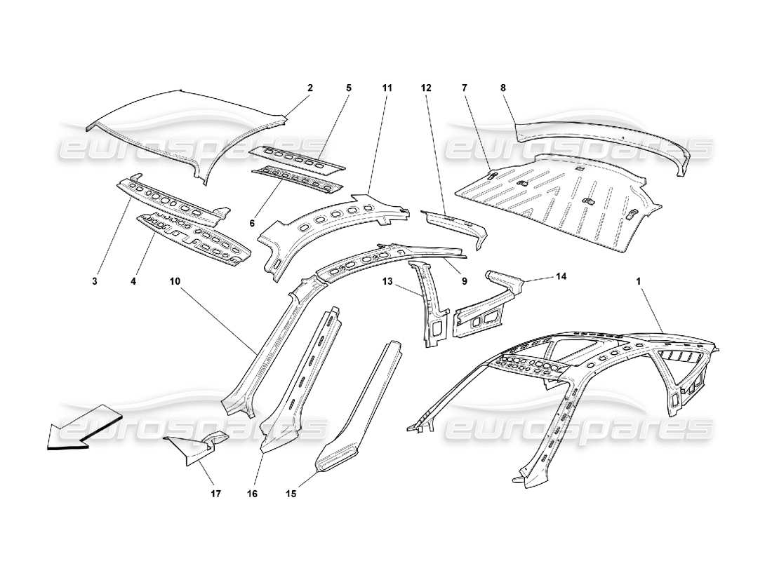 ferrari 550 maranello karosserie - dachteildiagramm
