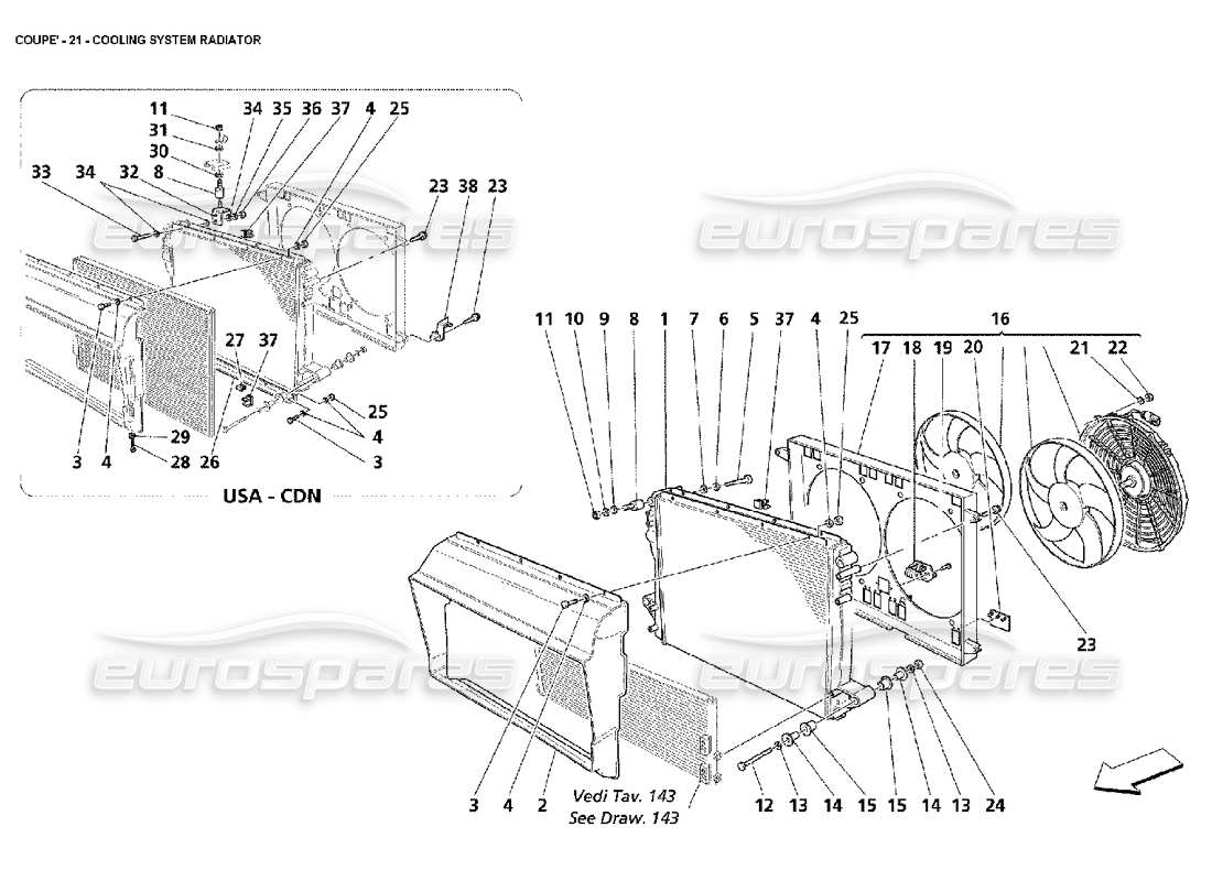 maserati 4200 coupe (2002) teilediagramm des kühlsystemkühlers