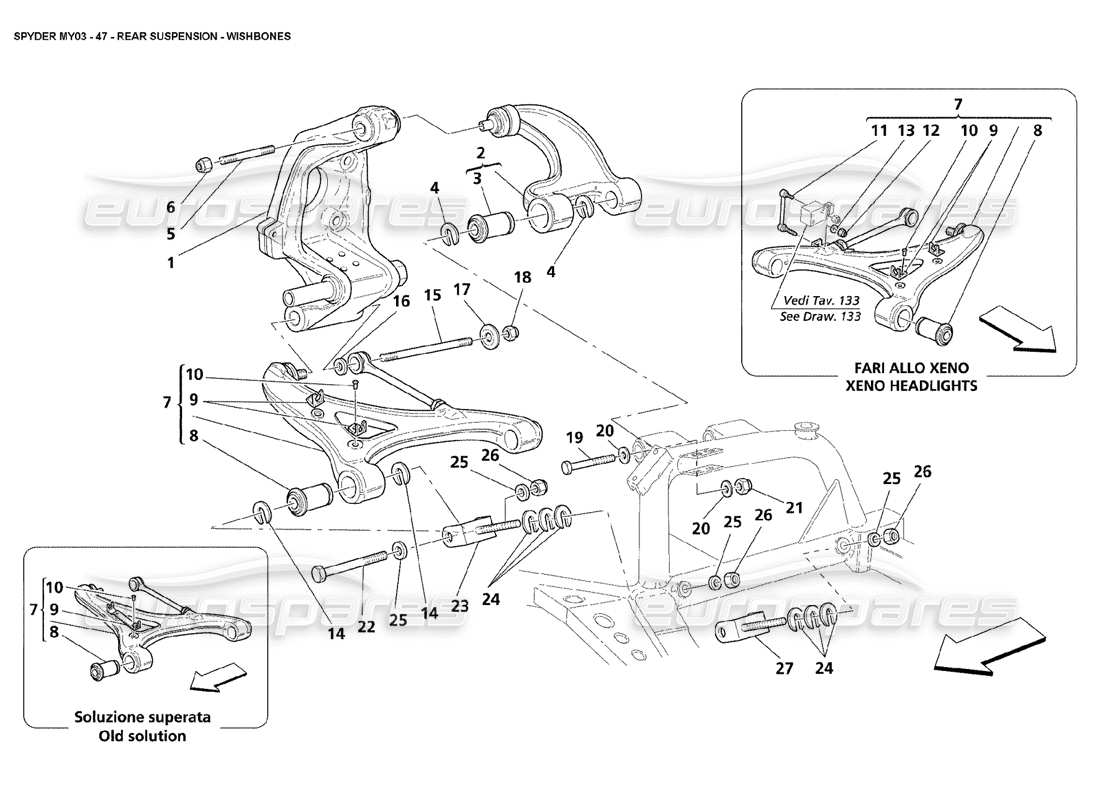 maserati 4200 spyder (2003) hinterradaufhängung - dreieckslenker-teilediagramm