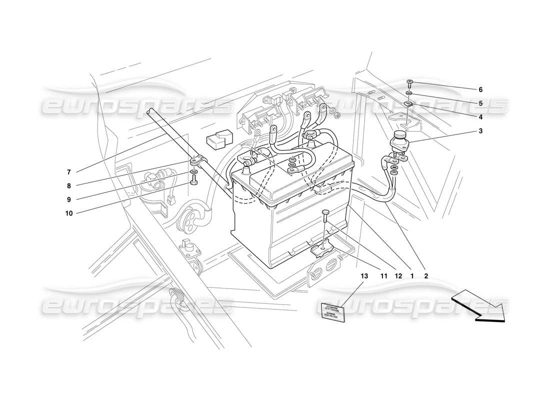 ferrari f50 batterie und kabel teilediagramm