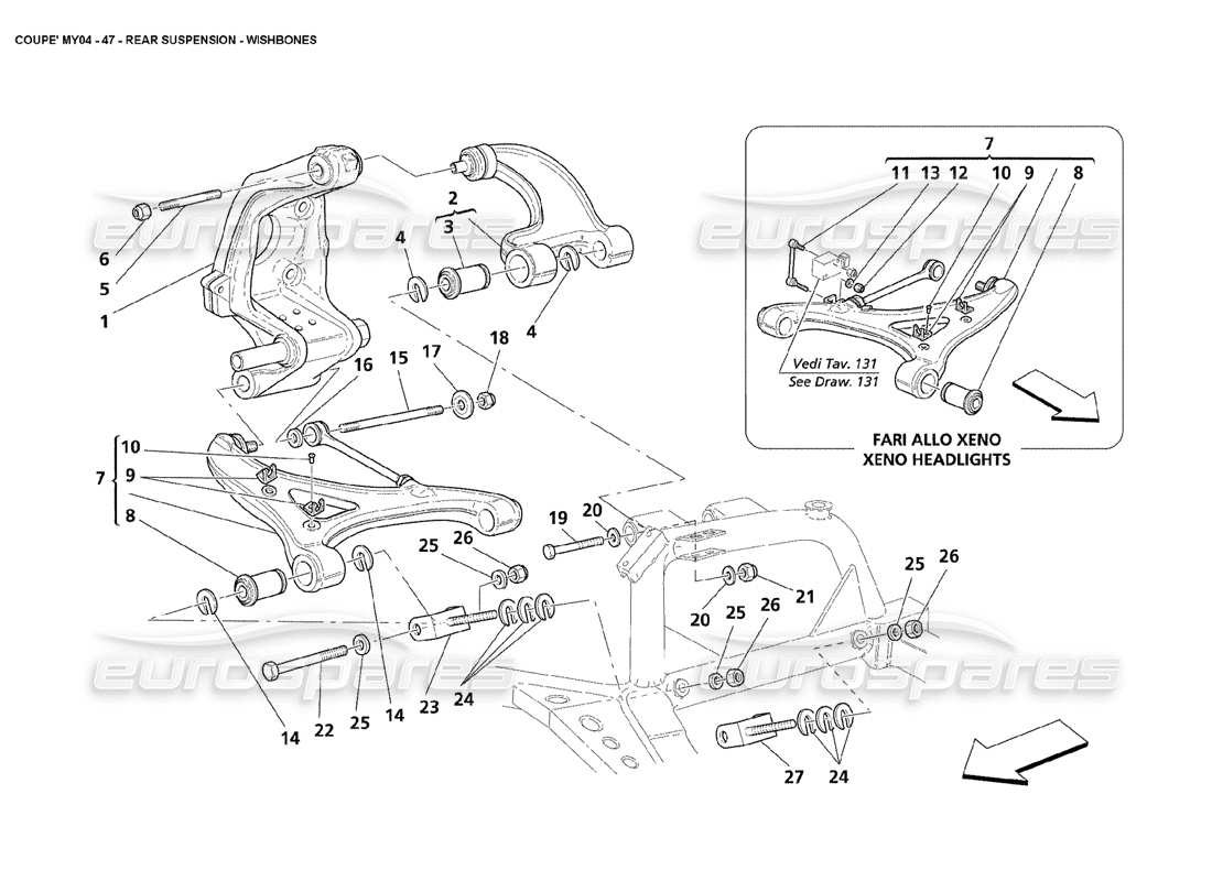maserati 4200 coupe (2004) teilediagramm für die hinteren querlenker